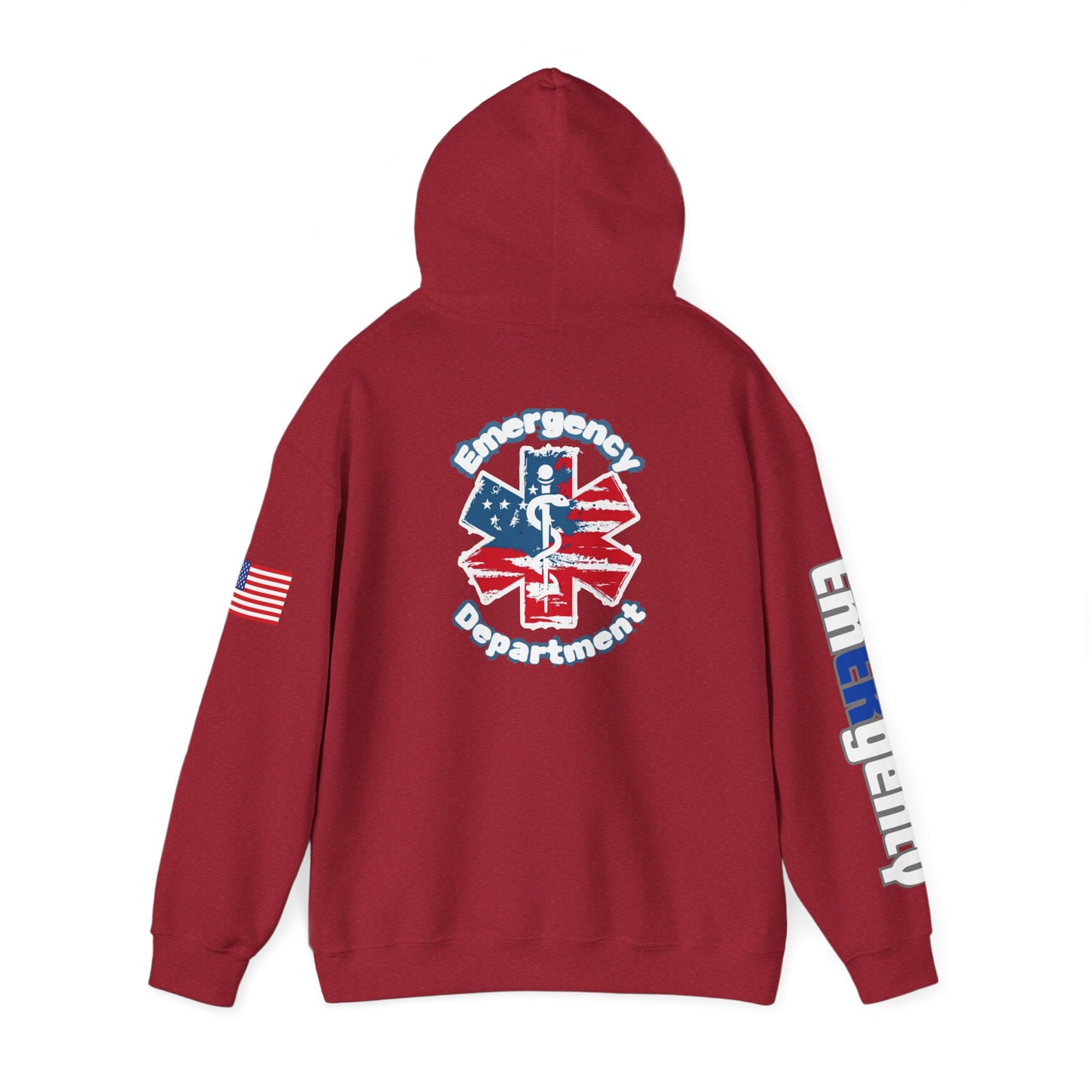 Patriotic ER Hoodie EMS American Flag Sweatshirt  Unisex First Responder Apparel Medical Caduceus Hoodie for ER and Healthcare Workers vs
