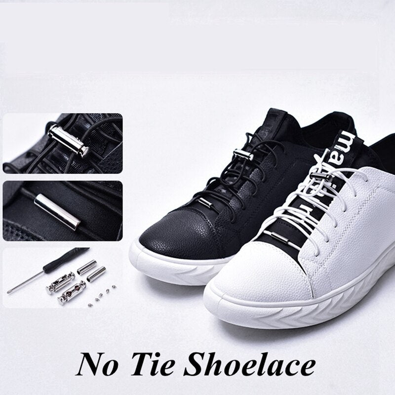 1Pair Elastic Buckle Shoelaces No Tie Shoelaces Metal Lock Button Shoelace Kids Adult Quick Lazy Sneakers Shoes Lace Shoestrings