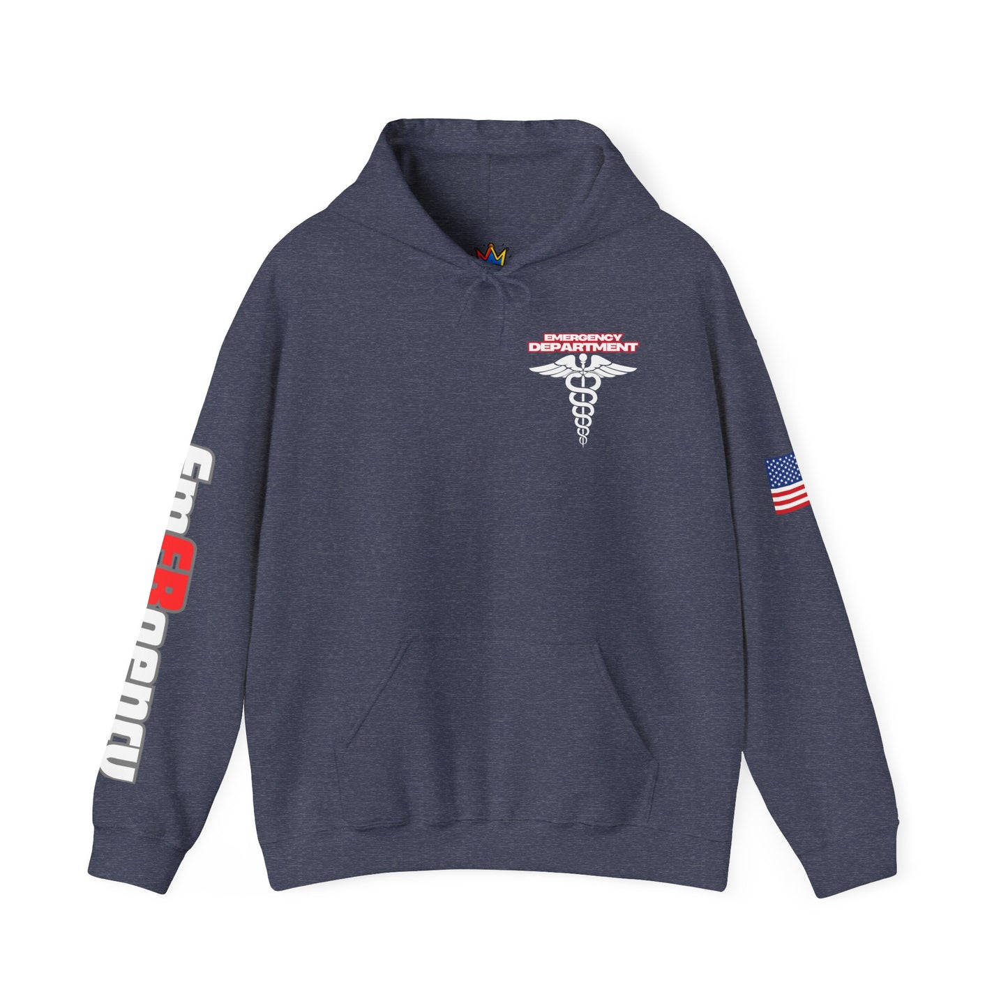 Patriotic ER Hoodie EMS American Flag Sweatshirt  Unisex First Responder Apparel Medical Caduceus Hoodie for ER and Healthcare Workers vs
