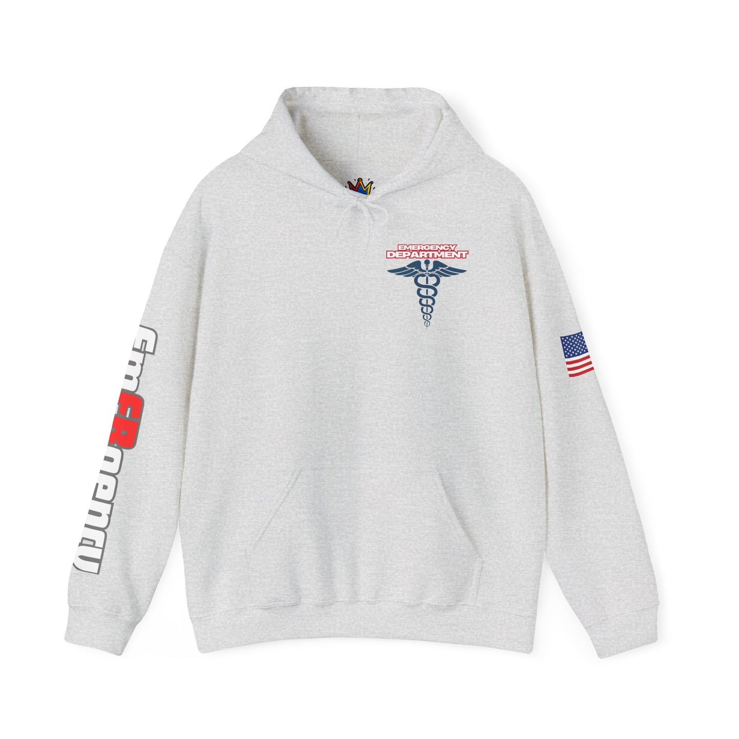 Patriotic ER Hoodie EMS American Flag Sweatshirt  Unisex First Responder Apparel Medical Caduceus Hoodie for ER and Healthcare Workers vs