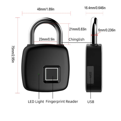 Fingerprint Lock Home Luggage Dormitory Locker Warehouse Door Security Electronic Padlock for Garage Doors