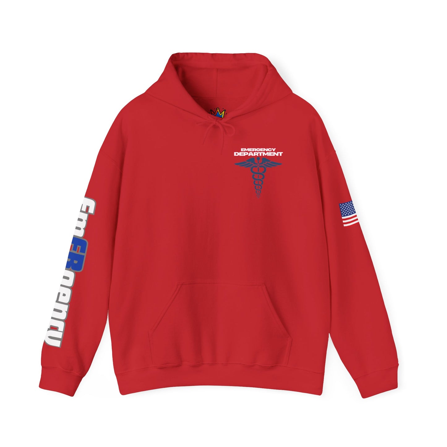 Patriotic ER Hoodie EMS American Flag Sweatshirt  Unisex First Responder Apparel Medical Caduceus Hoodie for ER and Healthcare Workers vs