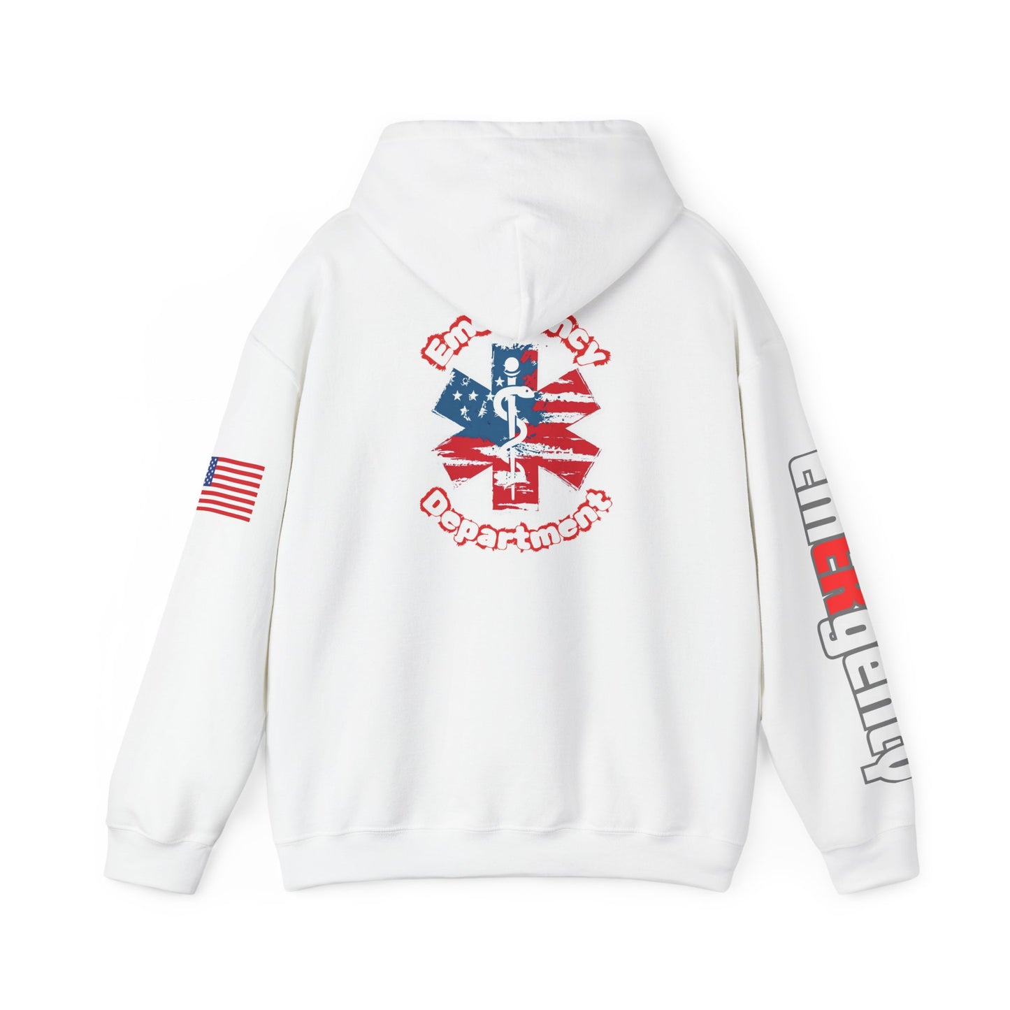 Patriotic ER Hoodie EMS American Flag Sweatshirt  Unisex First Responder Apparel Medical Caduceus Hoodie for ER and Healthcare Workers vs