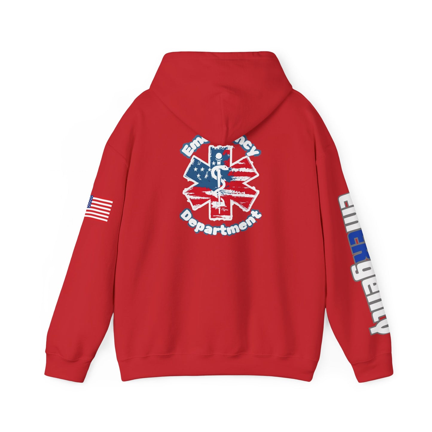Patriotic ER Hoodie EMS American Flag Sweatshirt  Unisex First Responder Apparel Medical Caduceus Hoodie for ER and Healthcare Workers vs