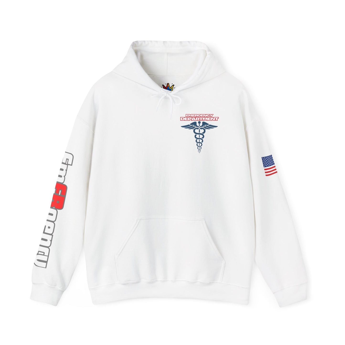 Patriotic ER Hoodie EMS American Flag Sweatshirt  Unisex First Responder Apparel Medical Caduceus Hoodie for ER and Healthcare Workers vs
