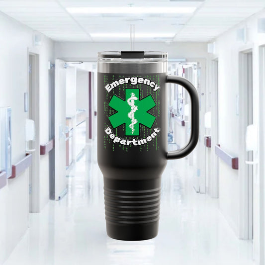 Glitch in the ER code Insulated Travel Mug, 40oz