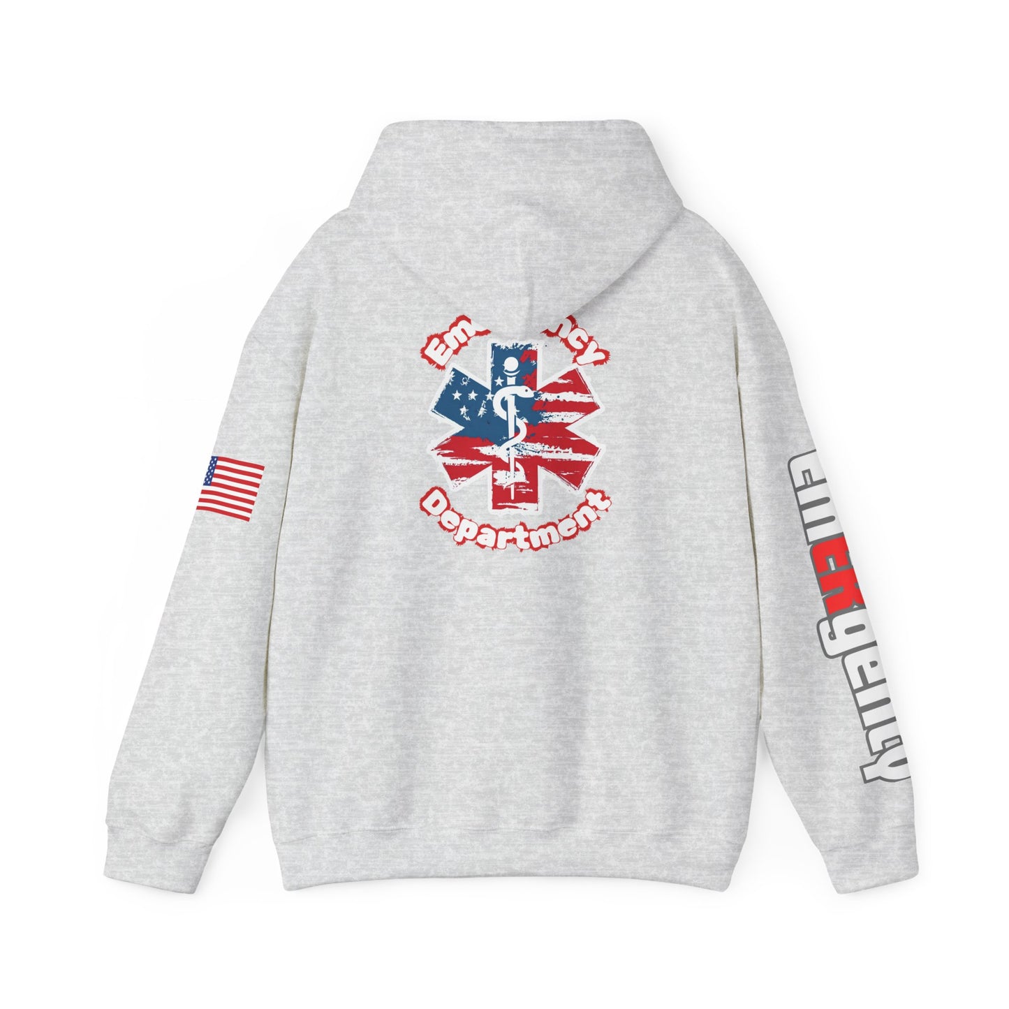 Patriotic ER Hoodie EMS American Flag Sweatshirt  Unisex First Responder Apparel Medical Caduceus Hoodie for ER and Healthcare Workers vs