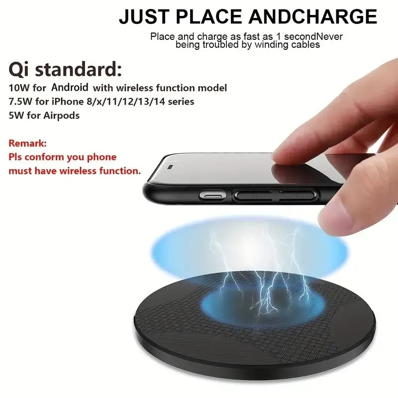 10W Wireless Charger Pad Stand Desktop Ultra-Thin Mobile Phone Fast Charging Dock Station for Iphone & Samsung