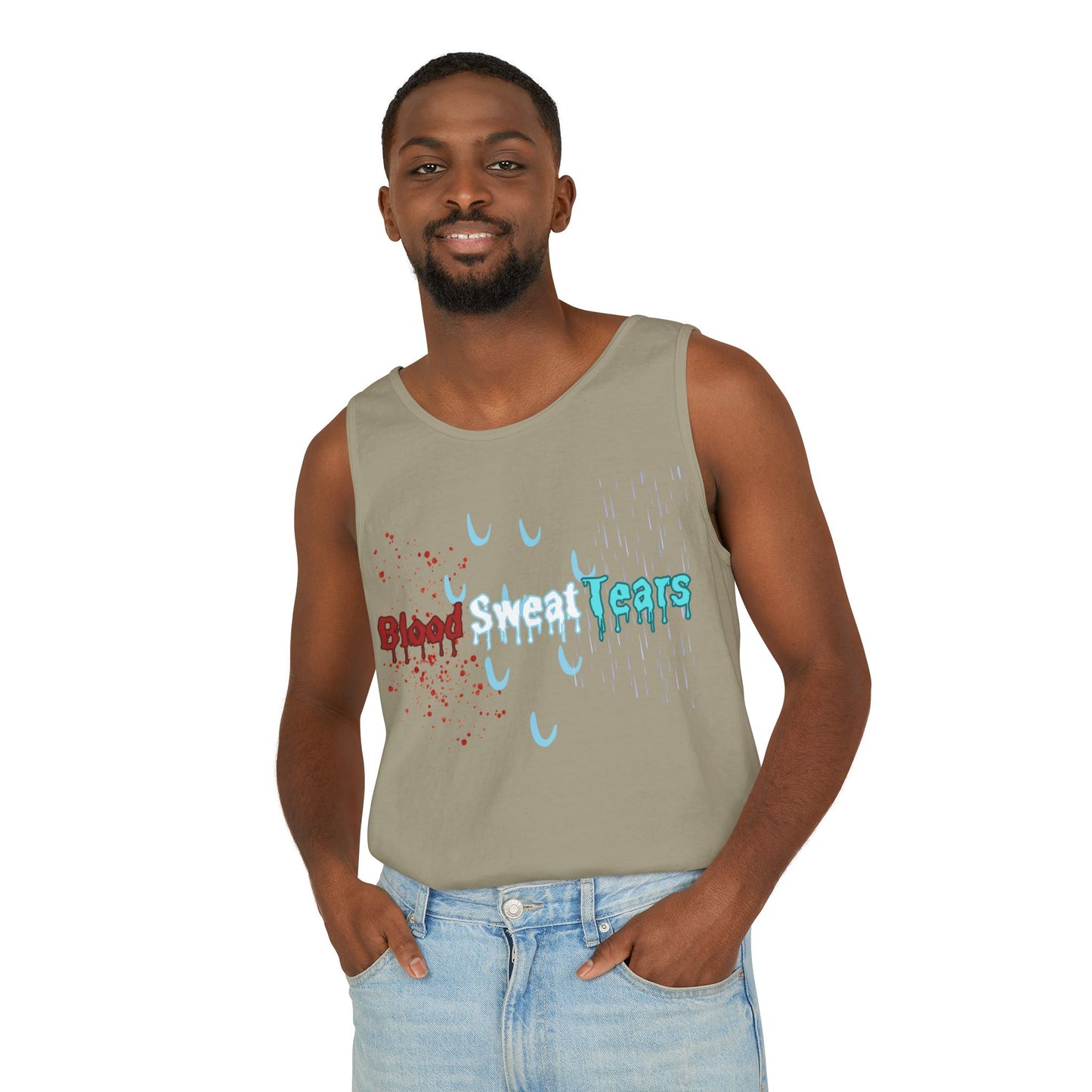 Blood sweat and tears stacked skull workout Unisex Garment-Dyed Tank Top