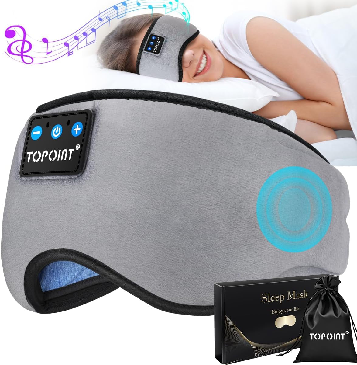 Bluetooth Sleep Eye Mask Wireless Headphones, Sleeping Eye Cover Travel Music Headsets with Microphone Handsfree