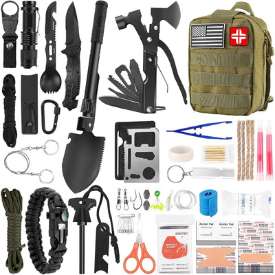 142 Pc Professional Survival Gear and Equipment with Pouch, Camping, Outdoors