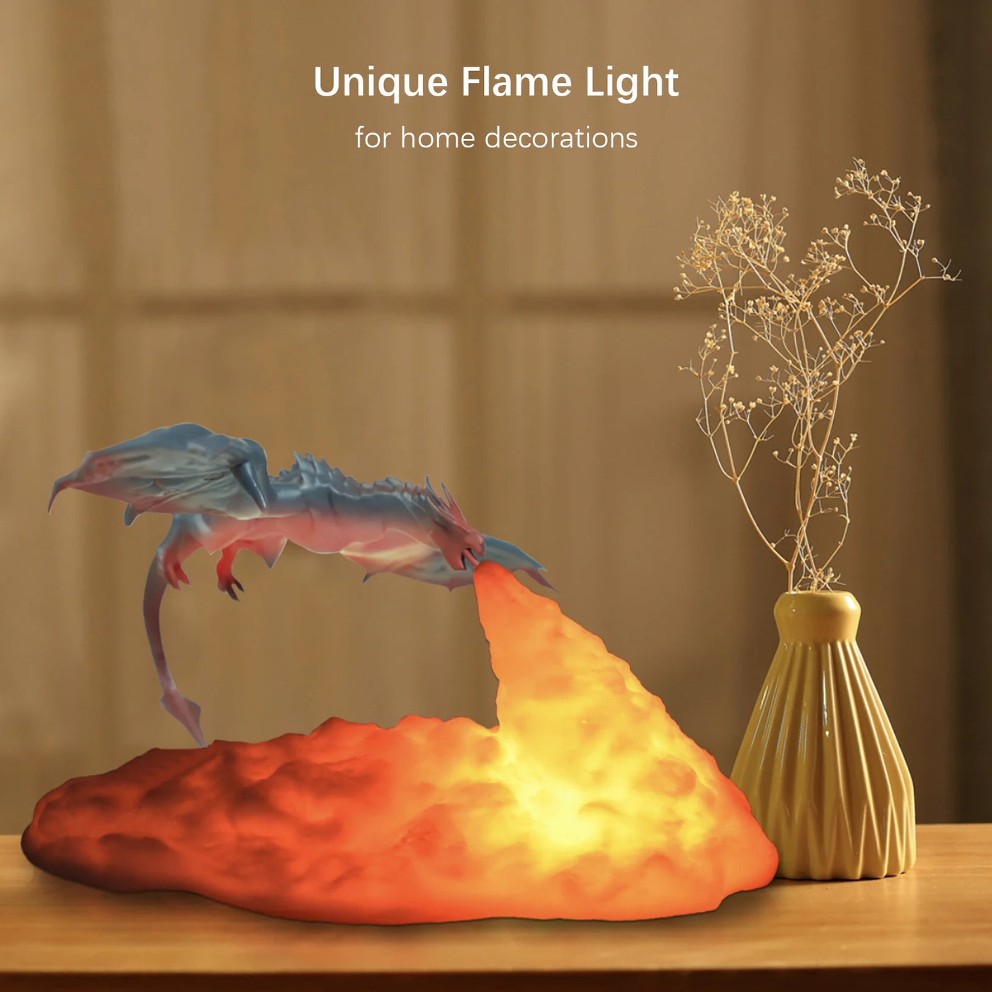 3D Printed Fire Dragon Night Light,Usb Rechargeable LED Lights,Table Lamp for Home