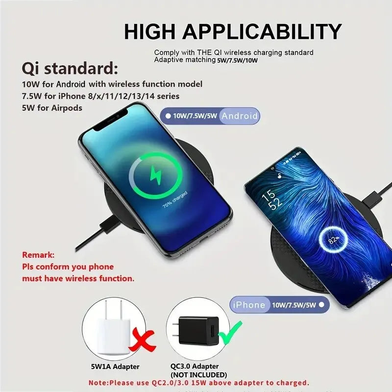 10W Wireless Charger Pad Stand Desktop Ultra-Thin Mobile Phone Fast Charging Dock Station for Iphone & Samsung